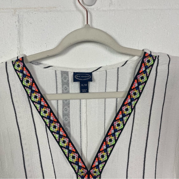 Scoop Caftan White Striped Colorful Embroidery Oversized Bohemian Artsy Fun‎ 1X - Picture 2 of 14